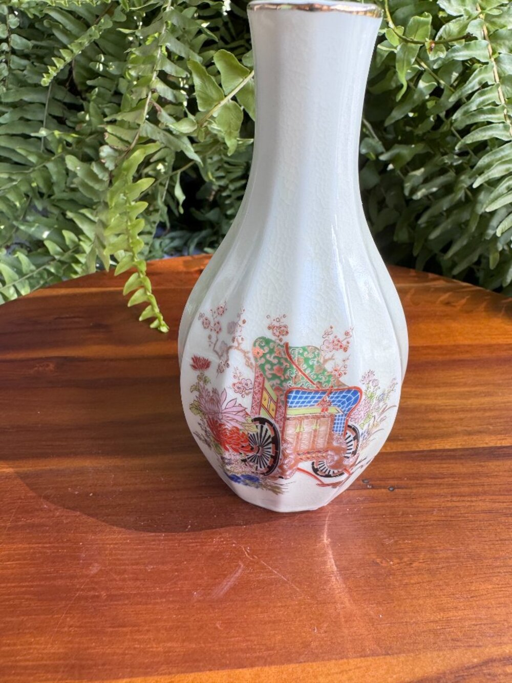 Vintage Japanese Porcelain Bud Vase with Hand-Painted Imperial Carriage/ Flowers